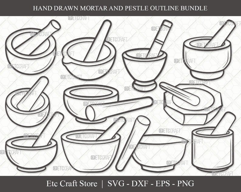 Mortar and Pestle Outline SVG Cut File Mortar Pestle Svg Etsy