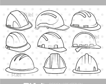 Hard Hat Outline Svg Bundle, Construction Worker Png Dxf Eps, Cricut File Digital Download
