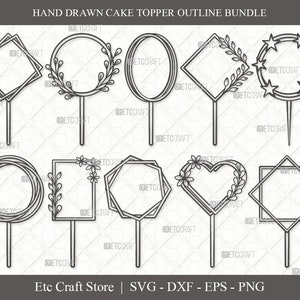 Cake Topper Outline SVG Cut File | Happy Birthday Svg | Birthday Cake Topper Svg | Wedding Cake Topper Svg | Cake Topper Svg Bundle