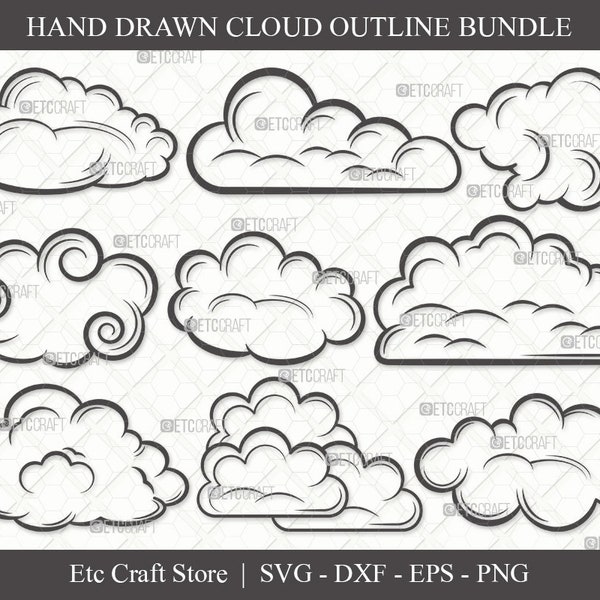 Cloud Outline SVG Cut File | Rain Cloud Svg | Weather Svg | Sky Svg | Clouds Svg | Eps | Dxf | Png | Bundle