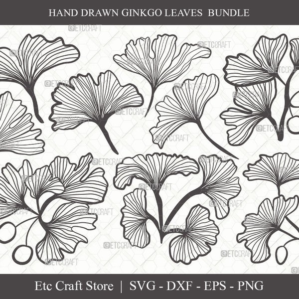 Ginkgo Leaves Outline SVG Cut File | Ginkgo Leaf Svg | Ginko Biloba Svg | Plants Svg | Ginkgo Leaves Bundle | Autumn Leaf SVG | Eps | Dxf |