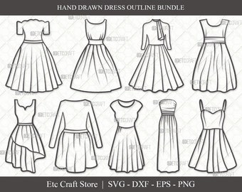 Dress Outline SVG Cut File | Women's Dresses Svg | Dresses Svg | Gown Svg | Long Gown Svg | Prom Dress | Wedding Dress | Dress Svg Bundle