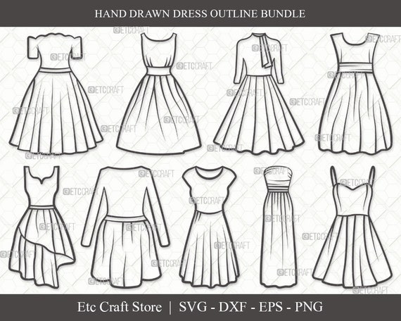 Dress Outline SVG Cut File Women's Dresses Svg Dresses | Etsy
