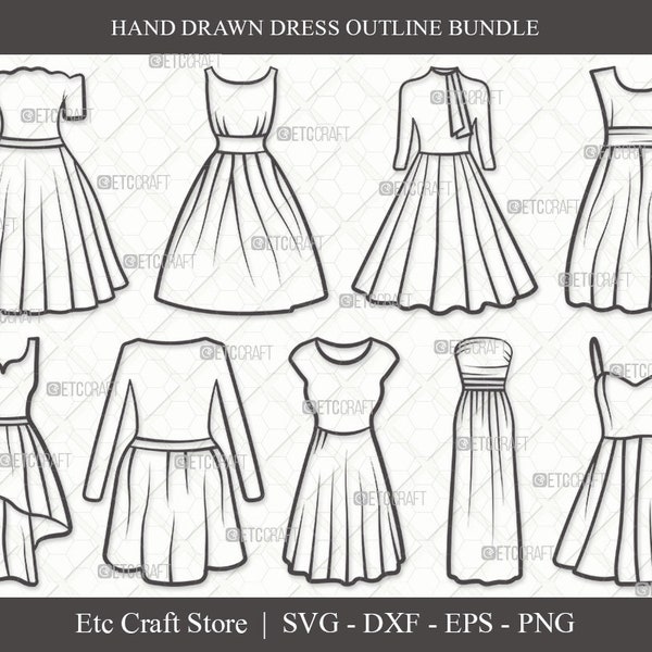 Dress Outline SVG Cut File | Women's Dresses Svg | Dresses Svg | Gown Svg | Long Gown Svg | Prom Dress | Wedding Dress | Dress Svg Bundle