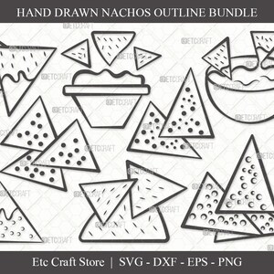 Nachos Outline SVG Cut File | Nacho With Cheese Svg | Guacamole Nachos Svg | Tortilla Chips Svg | Nacho Bundle | Eps | Dxf | Png