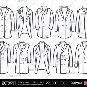 Men Winter Coat Outline, Men Winter Coat Svg, Man Jacket Svg, Long Coat Svg, Long Trench Coat Svg, Outerwear Svg, Coat Bundle