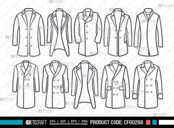 Men Winter Coat Outline, Men Winter Coat Svg, Man Jacket Svg, Long