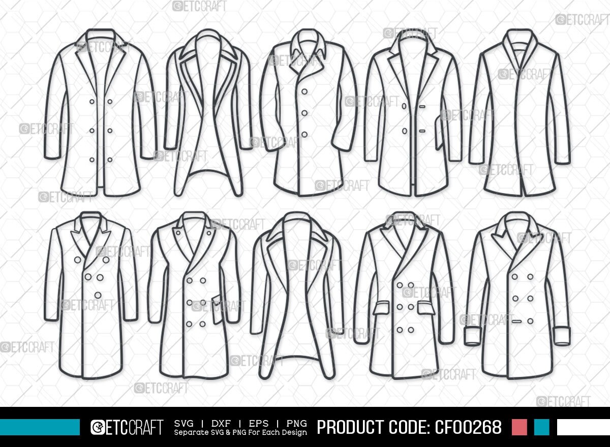 Men Winter Coat Outline, Men Winter Coat Svg, Man Jacket Svg, Long