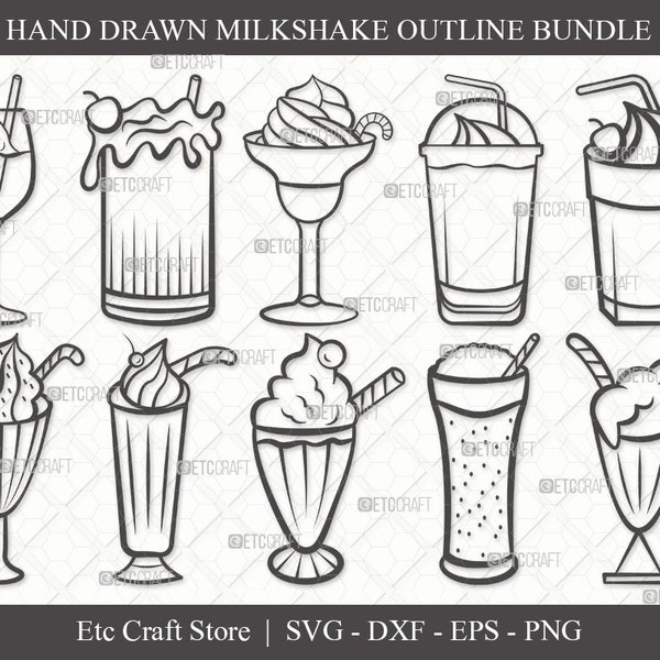 Milkshake Outline SVG Cut File | Drink Shake Svg | Root Beer Float Svg | Cherry Svg | Ice Cream Svg | Eps | Dxf | Png