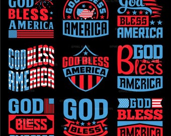 God Bless America SVG Cut File Bundle, Patriotic Independence Day T-Shirt Design, American Flag Quote Cricut, 4th of July Svg | Eps Dxf Png