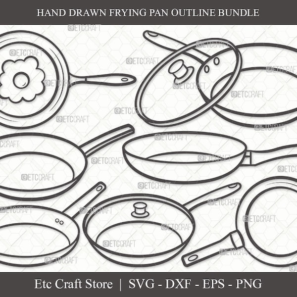 Frying Pan Outline SVG Cut File | Skillet Pan Svg | Egg Frying Pan Svg | Cast Iron Svg | Cooking Pan | Kitchen Svg | Frying Pan Svg Bundle