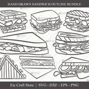Sandwich Outline SVG Cut File | Lunch Svg | Food Svg | Bundle | Eps | Dxf | Png
