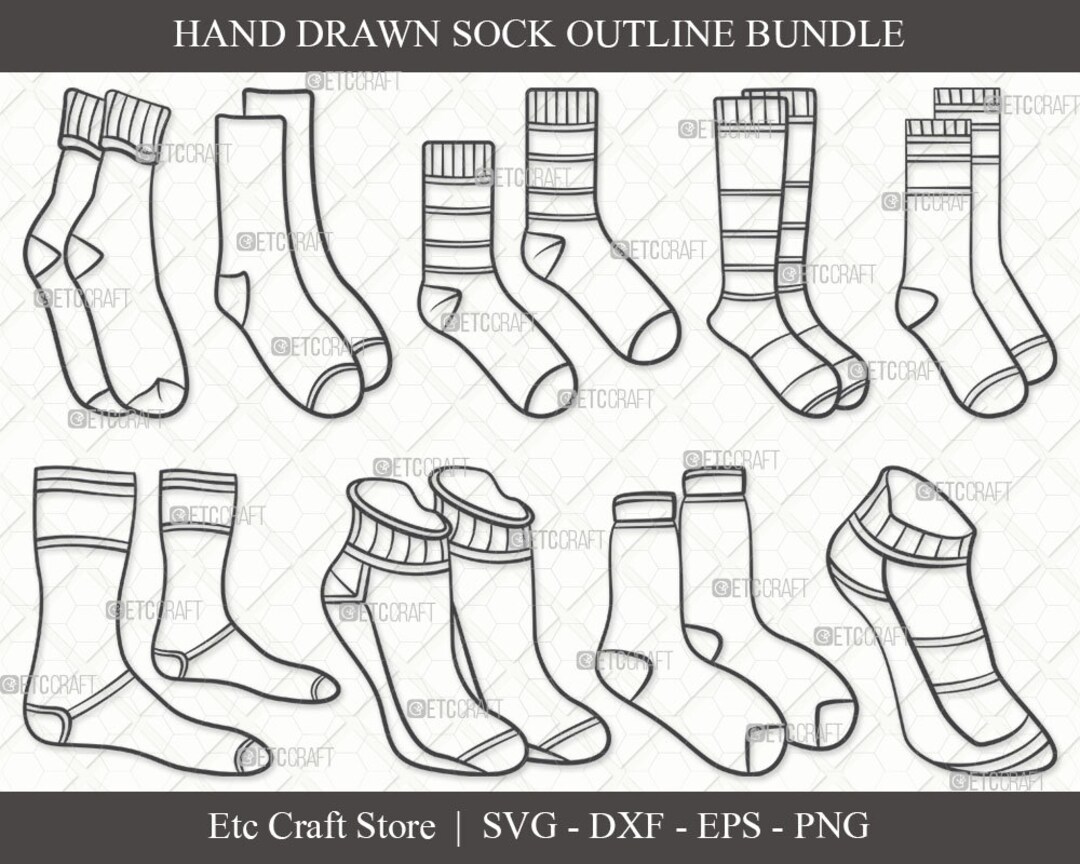 Sock SVG, Sock Outline, Ankle Socks Svg, Crew Sock Svg, Half Socks Svg