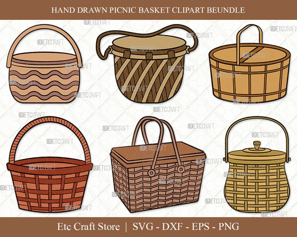 Picnic Basket SVG Basket Clipart Straw Basket Svg Picnic Etsy