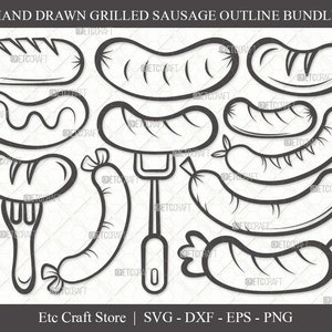 Grilled Sausage Outline SVG Cut File | Sausage Svg | Bbq Svg | Barbecue Svg | Bratwurst Svg | Bundle | Eps | Dxf | Png