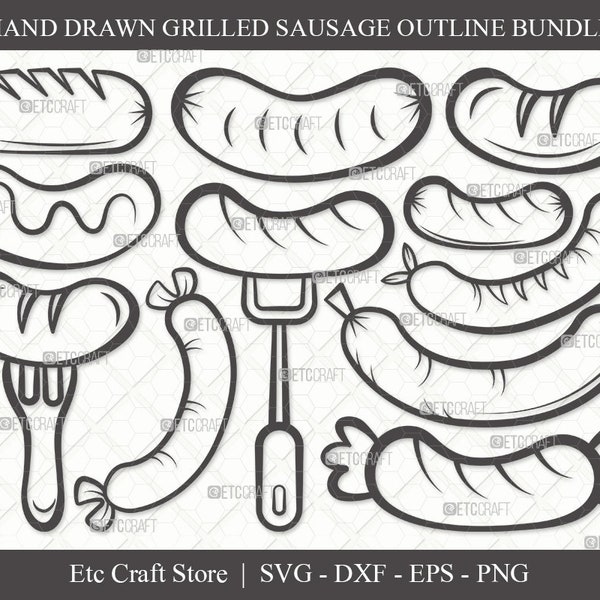 Gegrillte Wurst Umriss SVG geschnitten Datei | Wurst Svg | Bbq Svg | Barbecue Svg | Bratwurst Svg | Bundle-| Eps | Dxf | Png