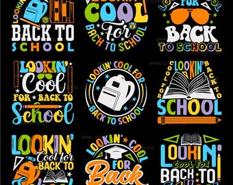Pakiet SVG „Looking Cool For Back To School”, zabawny projekt koszulki dla dzieci, plik Cricut | Eps Dxf Png