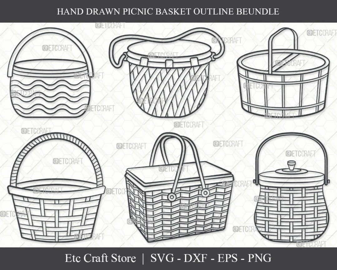 Picnic Basket SVG, Basket Outline, Straw Basket Svg, Picnic Box Svg, Wicker Basket Svg, Wooden