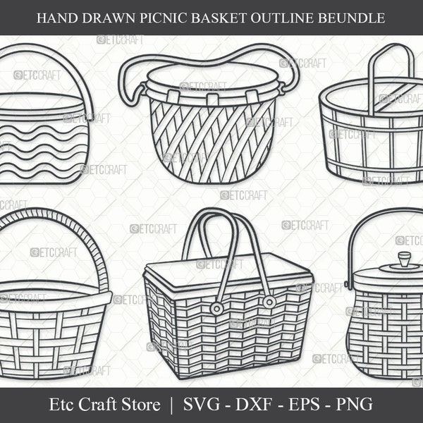 Picnic Basket SVG, Basket Outline, Straw Basket Svg, Picnic Box Svg, Wicker Basket Svg, Wooden Basket, Basket Shapes, Picnic Basket Bundle