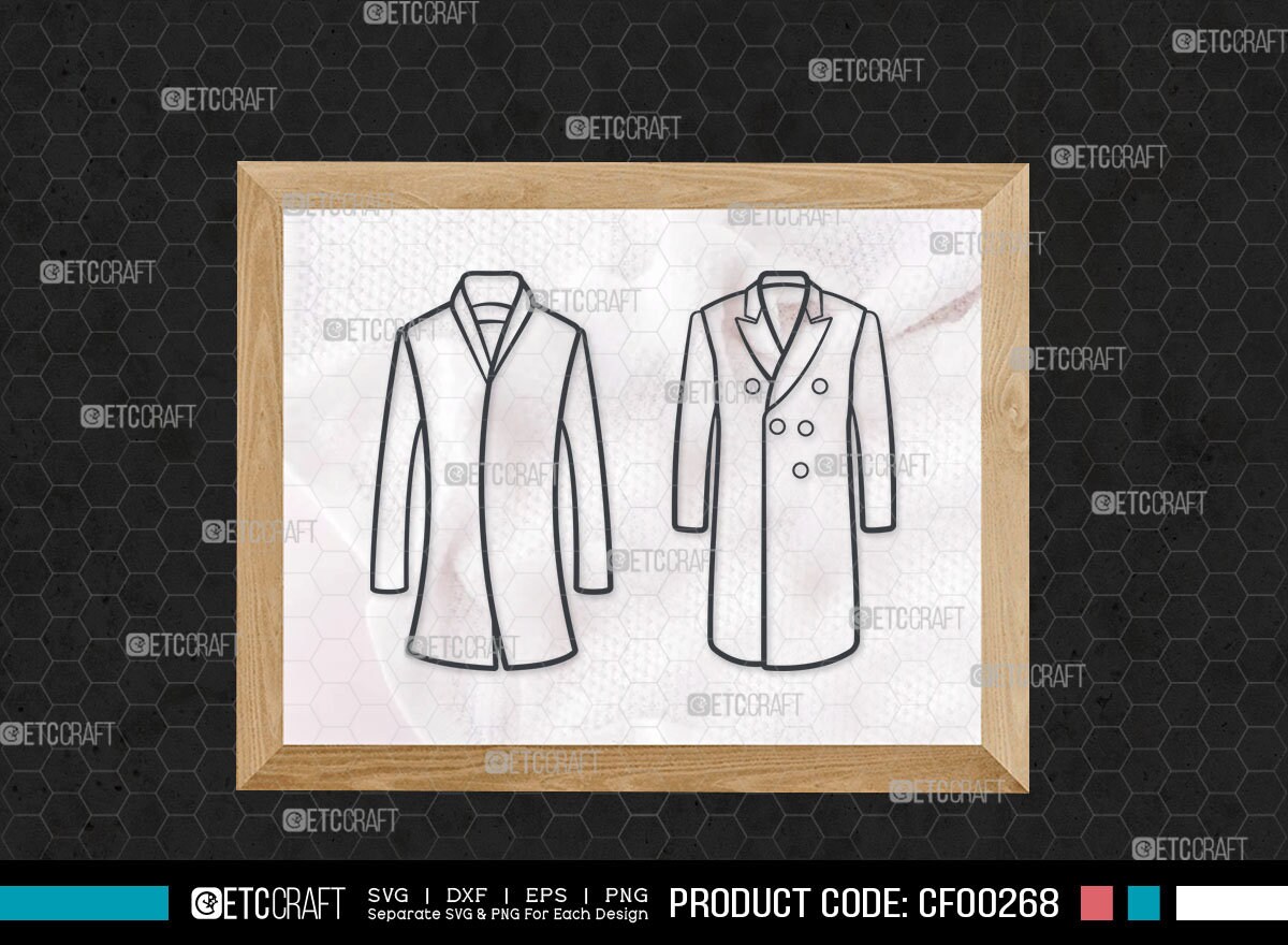 Men Winter Coat Outline, Men Winter Coat Svg, Man Jacket Svg, Long 