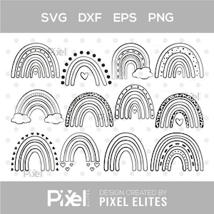 Archivo SVG de corte con contorno de arcoíris bohemio / Paquete de diseños de arcoíris pastel y leopardo para Cricut / DXF, EPS y PNG