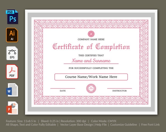 Certificate Of Completion Printable Certificate Template | Etsy