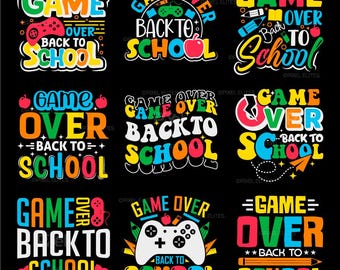 Pakiet SVG „Game Over Summer”, koszulka „Back To School” dla chłopców, zabawny plik Cricut dla dzieci, pierwszy dzień szkoły w formacie PNG | Eps DXF