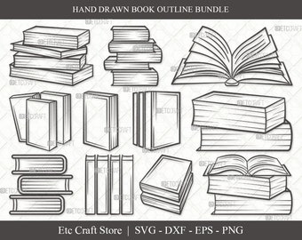 Book Outline SVG Cut File | Book Club Svg | Stacked Books Svg | Open Book Svg | School Book Svg | Library Svg | Book Svg Bundle