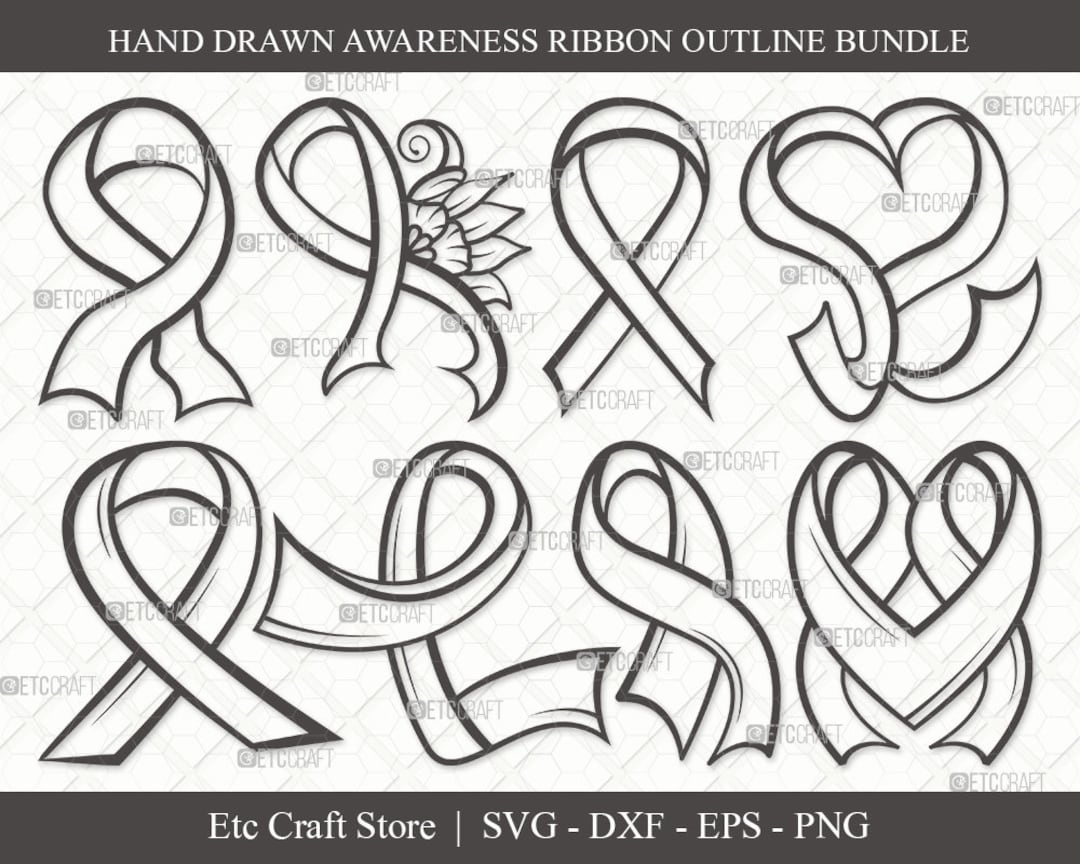 Awareness Ribbon Outline SVG Cut Files Awareness Ribbon Svg Breast Cancer  Ribbon Svg Survivor Ribbon Bundle 