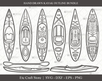Kayak Outline SVG Cut File: Kayaker & Paddle Designs (Digital Download)
