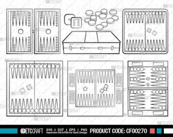 Backgammon Outline SVG Cut File, Board Game SVG Bundle, Backgammon Board Clipart, Table Game Cricut Design | Eps Dxf Png