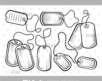 Army Dog Tags Outline SVG Bundle, Hand Drawn Military Tag Clipart Png Dxf Eps, Cricut Cut File