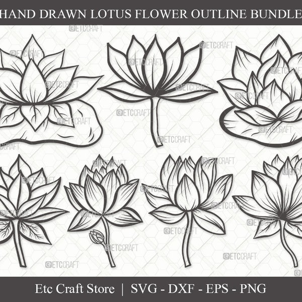 Lotus Flower Outline SVG Cut Files | Lotus Flower Clipart Bundle | Lotus Flower Outline | Vector Cutting files | Floral SVG | Eps | Dxf |