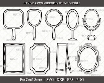 Mirror Outline SVG Cut File Bundle, Mirror, Mirror Frame, Compact Mirror, Hand Mirror, Cosmetic Mirror, Fashion | Dxf Eps Png