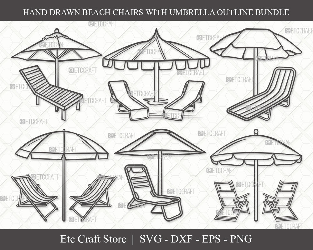 Beach Chairs With Umbrella Outline SVG Cut File Beach Etsy