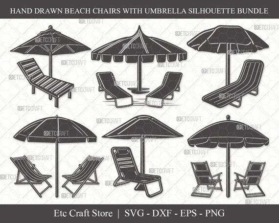 Beach Chairs With Umbrella Silhouette SVG Cut File Beach Umbrella