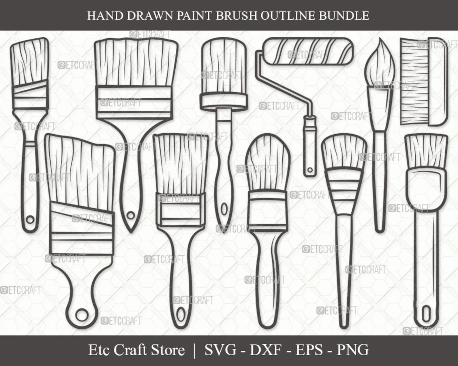 Paint Brush Outline SVG Cut File Paint Roller Svg Brushes Svg Painting Brushes Svg Paint Brush