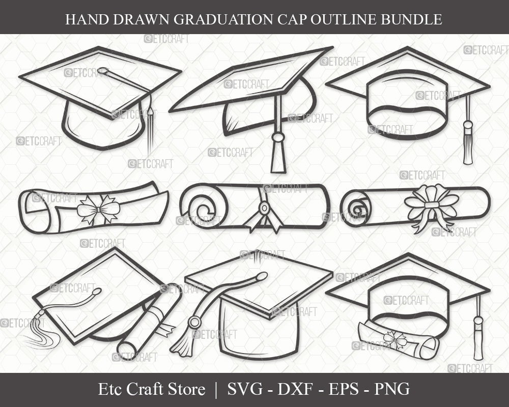 Download Graduation Cap Outline SVG Cut File Cap Svg Graduation Svg ...