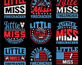 4th Of July Little Miss Firecracker SVG Bundle | Patriotic Quote SVG, Independence Day Shirt Design
