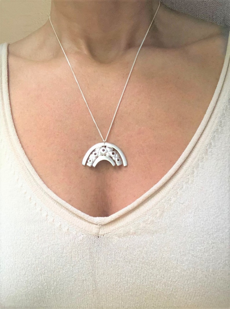Handmade Sterling Silver Pendant Necklace Hand Carved Silver Pendant Everyday Glamour Handmade Sterling Silver Pendant Long Necklace