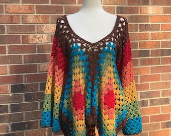 Handgehäkeltes Top - Grandma Square Top - Hankie Style, passend für die Größen XS-M