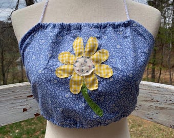 Handmade Vintage Fabric Halter Top With Flower