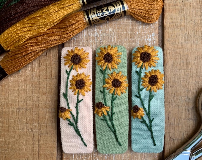 Hand Embroidered Sunflower Hair Clip! Available in 3 colors!