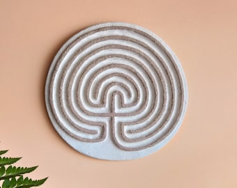 Cretan Labyrinth Ceramic, Finger Labyrinth Plate, Classic Labyrinth Mandala, Wall Maze, Meditation Symbol, Wall Decoration