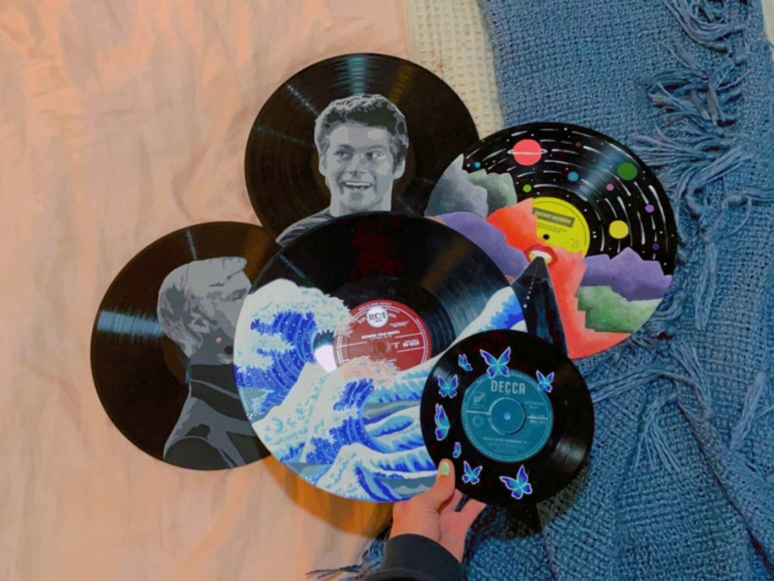 Custom painted vinyl records Hand painted aesthetic design Etsy