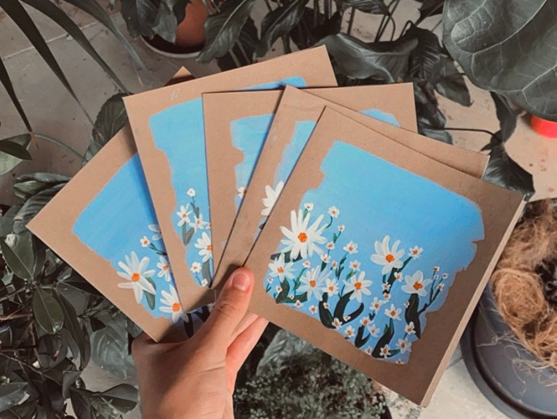 Pack of 5 Hand painted cards floral card designs original Etsy
