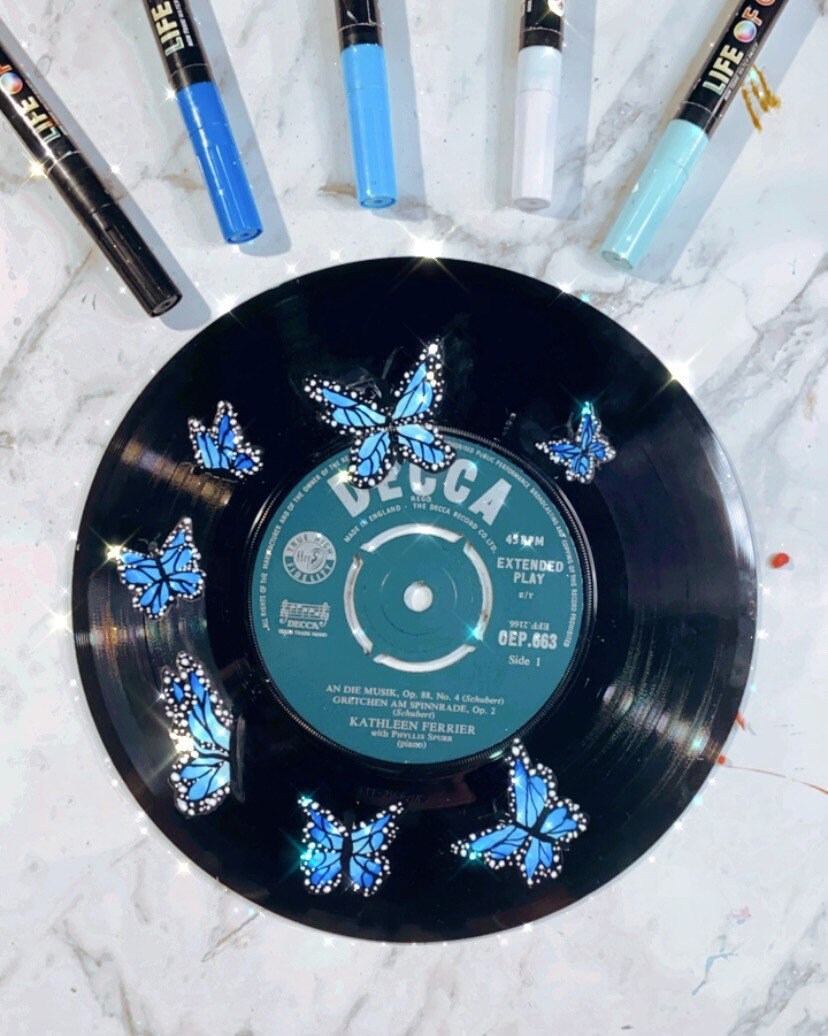 Custom painted vinyl records Hand painted aesthetic design Etsy