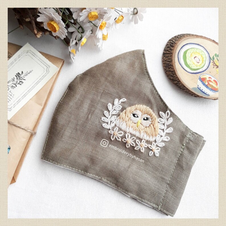 Cute Animals Face Mask Mask Personalized Linen Face Mask Embroidered