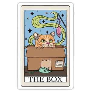 Sticker vinyle boîte carte tarot chat, sticker amoureux des chats, carte de tarot cadeau, sticker chat drôle, parent de chat, chat orange