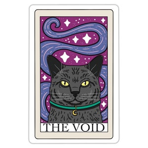 Adesivo de vinil para cartas de tarô The Void Black Cat, decalque para amantes de gatos, presente para cartas de tarô, adesivo engraçado para gatos, pais de gatos, adesivos de bruxas, decalque para laptop